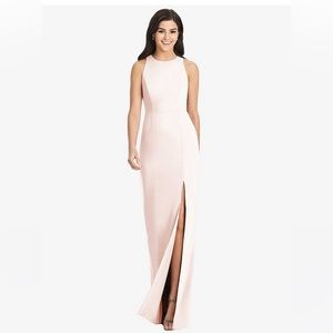 Gorgeous, crepe, blush Dessy bridesmaid dress, size 12 long